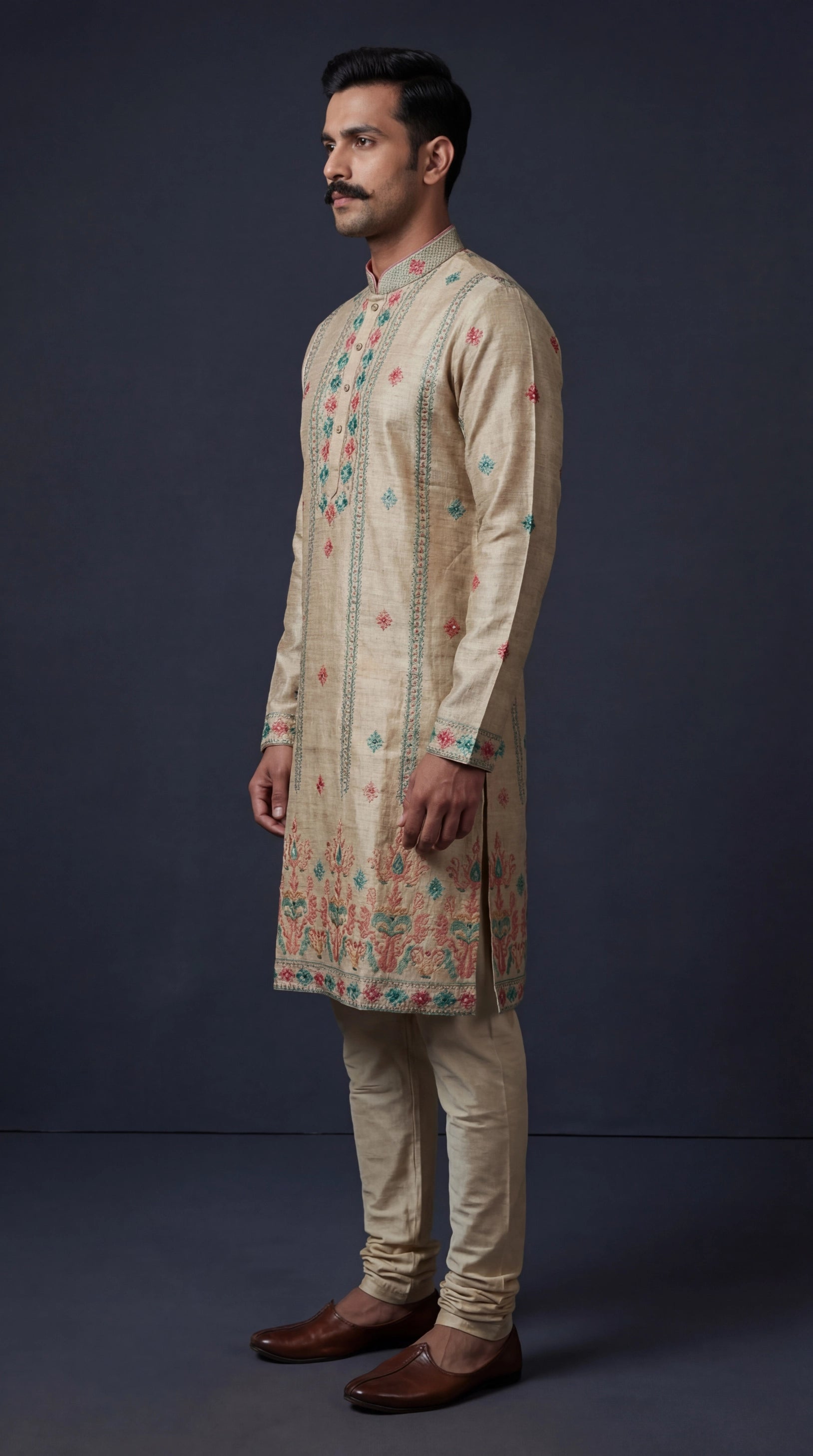 Beige Embroidered Kurta Set for Men | Dresswala NX