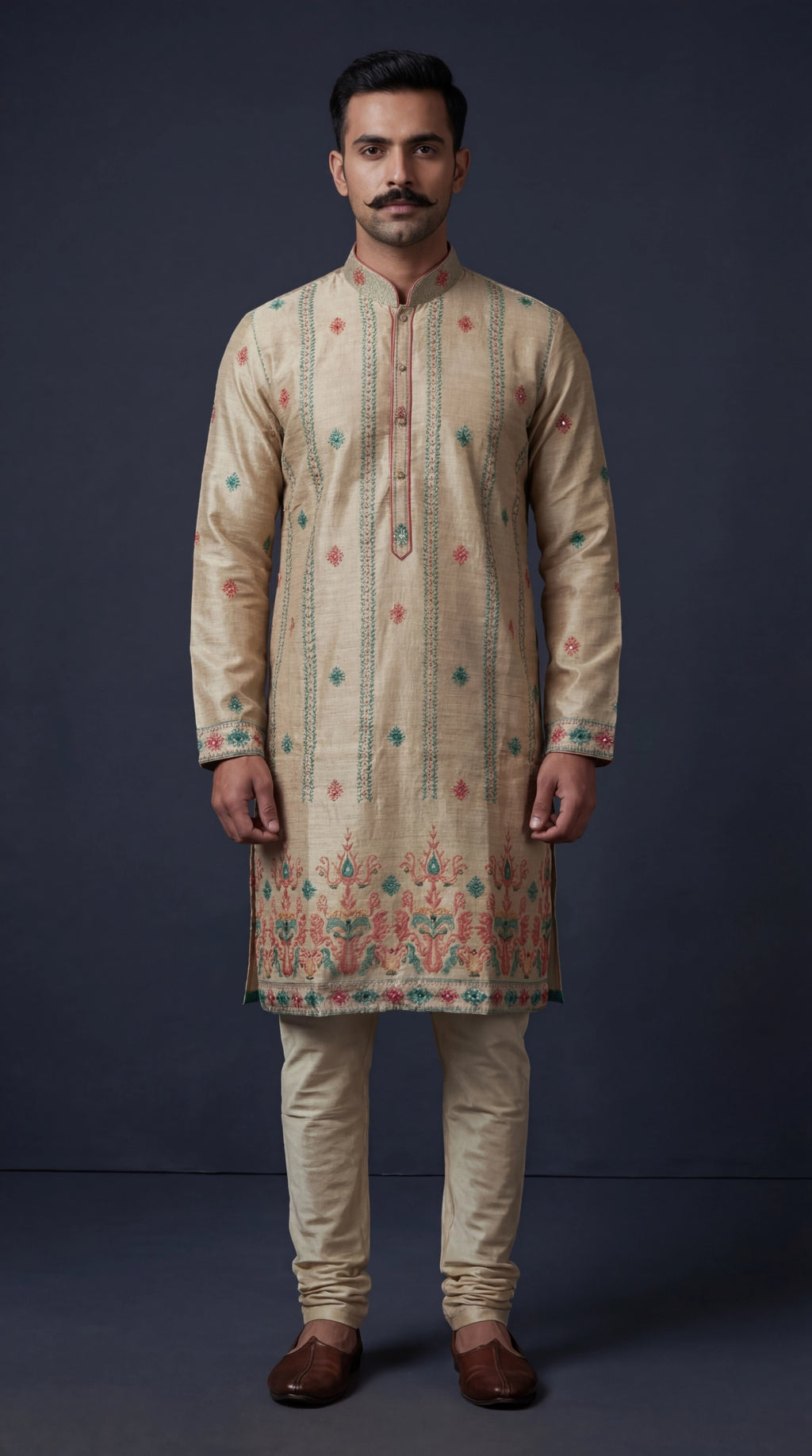 Beige Embroidered Kurta Set for Men | Dresswala NX