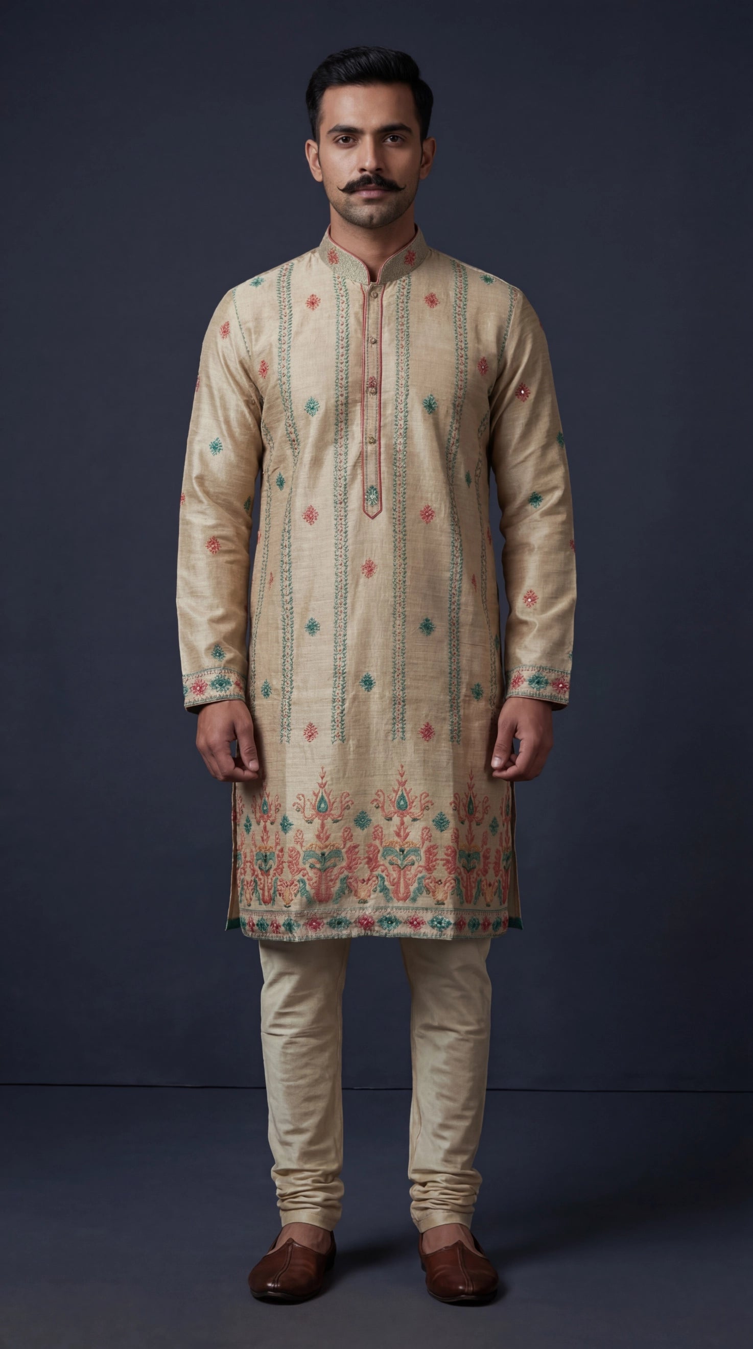 Beige Embroidered Kurta Set for Men | Dresswala NX