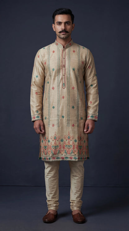 Beige Embroidered Kurta Set for Men | Dresswala NX