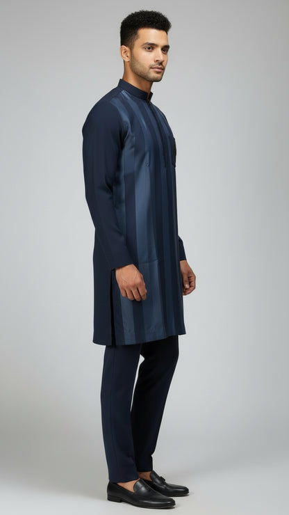Navy Blue Striped Kurta Set for Men | Dresswala NX
