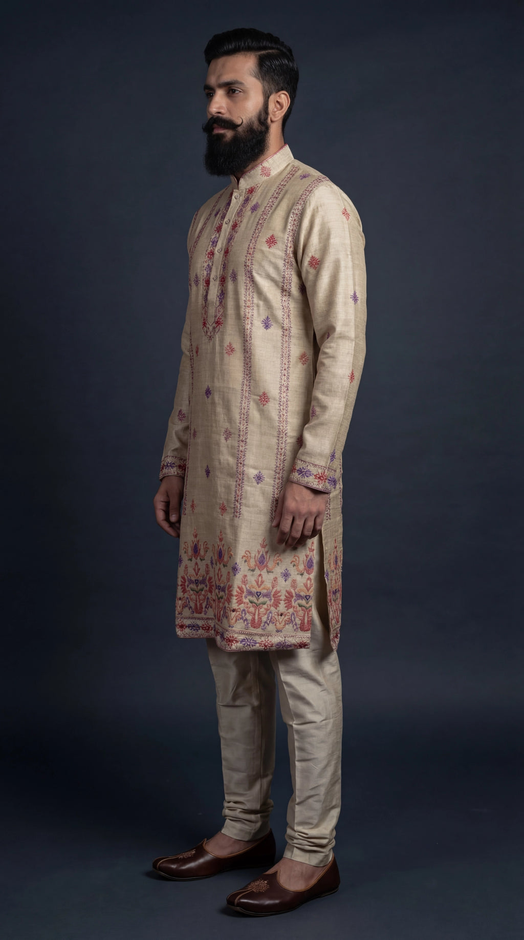 Beige Embroidered Kurta Set for Men | Dresswala NX