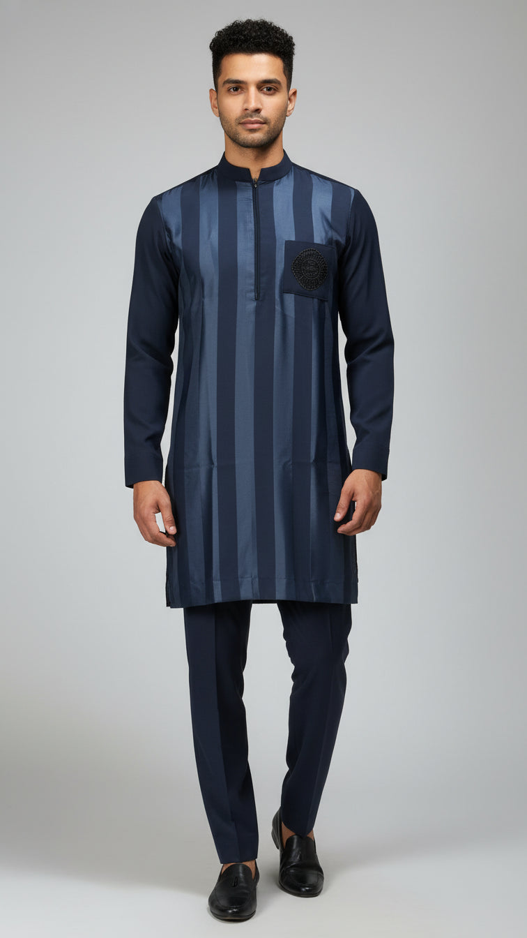 Navy Blue Striped Kurta Set for Men | Dresswala NX