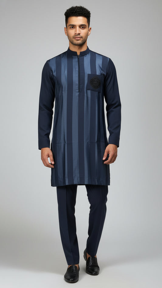 Navy Blue Striped Kurta Set for Men | Dresswala NX