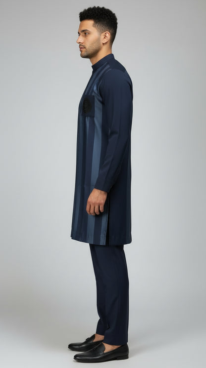Navy Blue Striped Kurta Set for Men | Dresswala NX