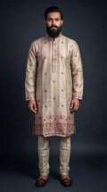Beige Embroidered Kurta Set for Men | Dresswala NX