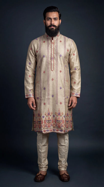 Beige Embroidered Kurta Set for Men | Dresswala NX