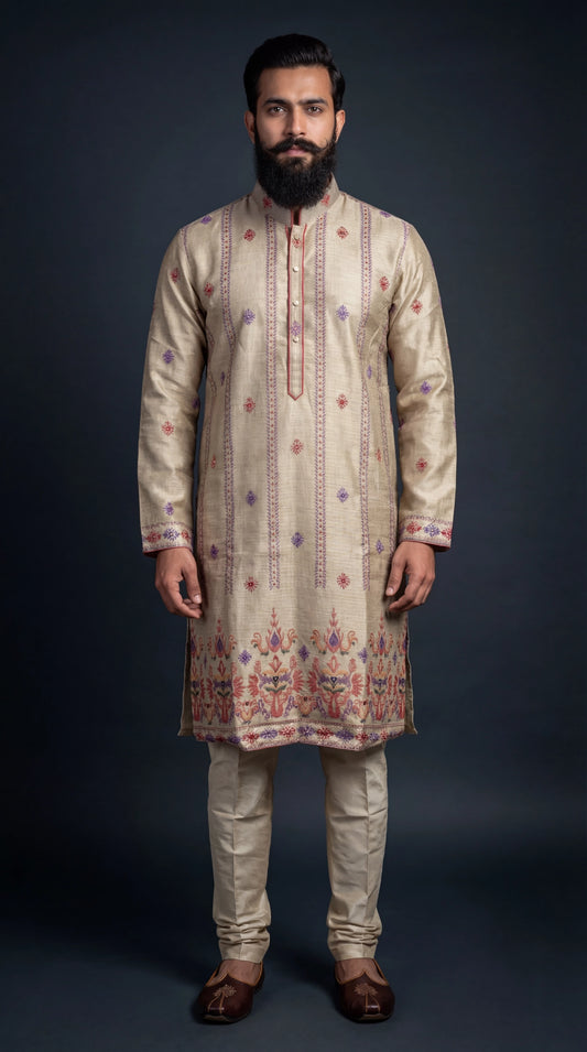 Beige Embroidered Kurta Set for Men | Dresswala NX