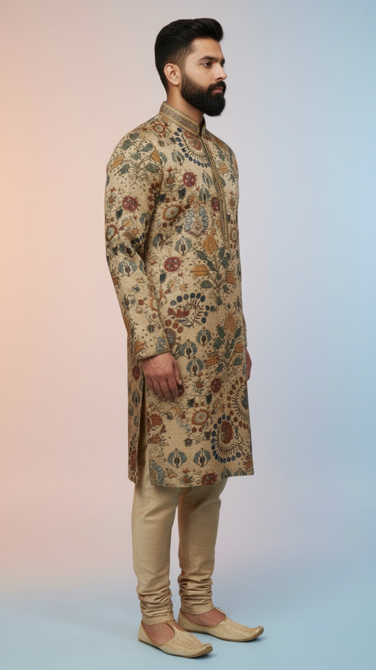 Beige Multicolour Printed Kurta Set for Men | Dresswala NX