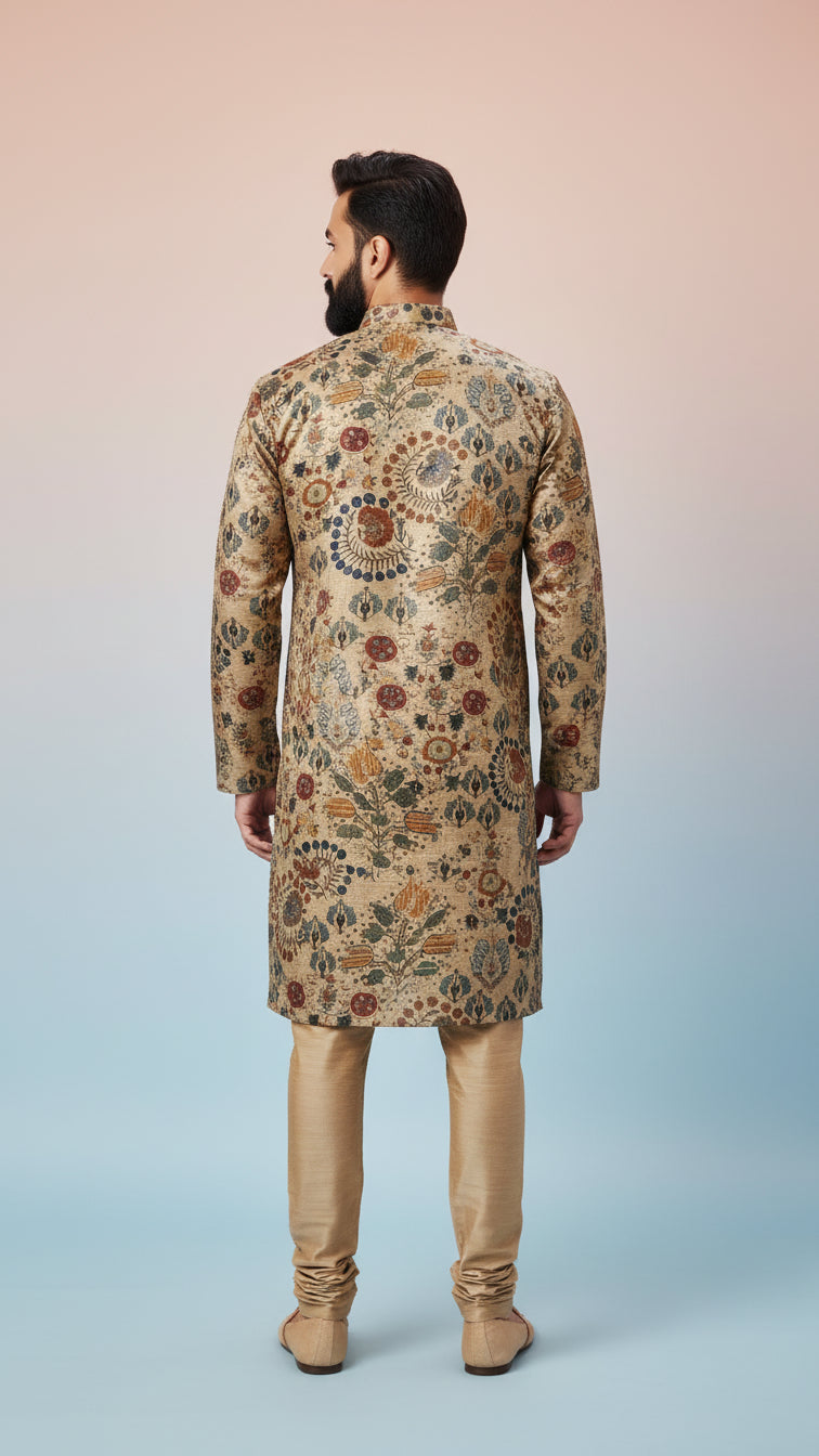 Beige Multicolour Printed Kurta Set for Men | Dresswala NX