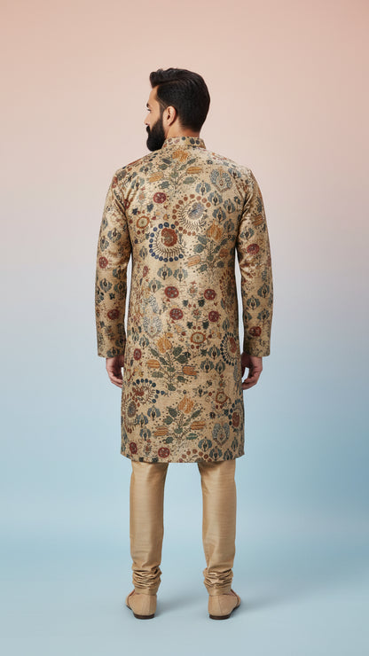 Beige Multicolour Printed Kurta Set for Men | Dresswala NX