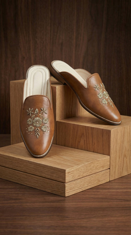 Terra Bloom Brown Mojdi for Men | Embroidered Mojdi by Dresswala NX