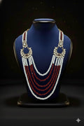 Pearl & Maroon Layered Mala with Kundan Crescent Motifs | Dresswala NX