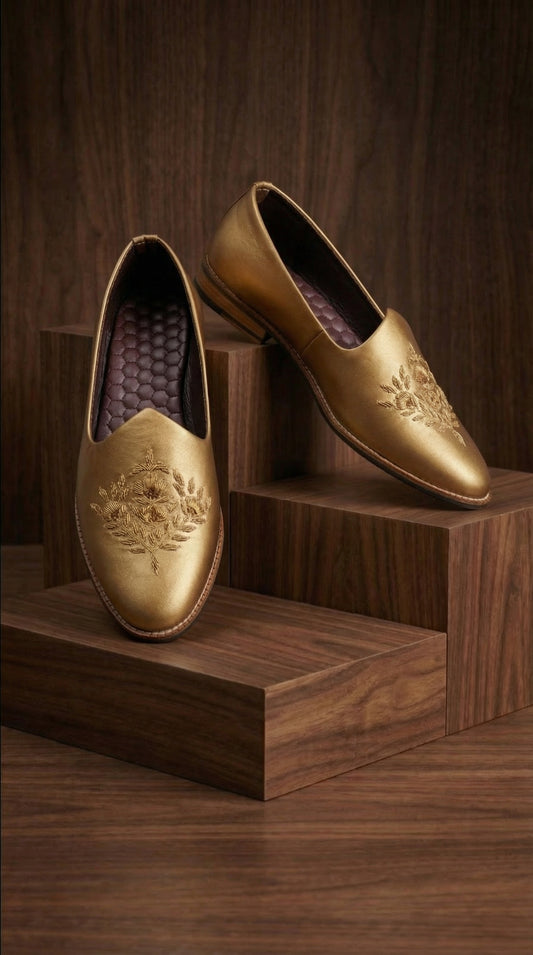 Aurum Bloom Gold Mojdi for Men | Festive Mojdi by Dresswala NX