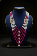 Pink Ruby Bead & Pearl Layered Mala with Kundan Squares | Dresswala NX