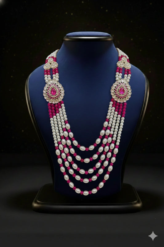 Pink & Pearl Layered Mala with Kundan Teardrop Motifs | Dresswala NX