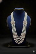 Pearl & Pink Crystal Layered Mala with Hexagon Kundan Motifs | Dresswala NX