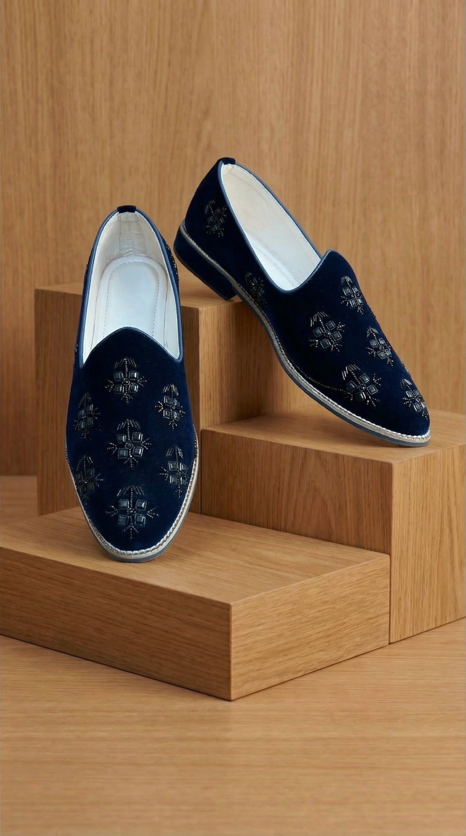 Midnight Prism Navy Mojdi for Men | Designer Velvet Mojdi by Dresswala NX