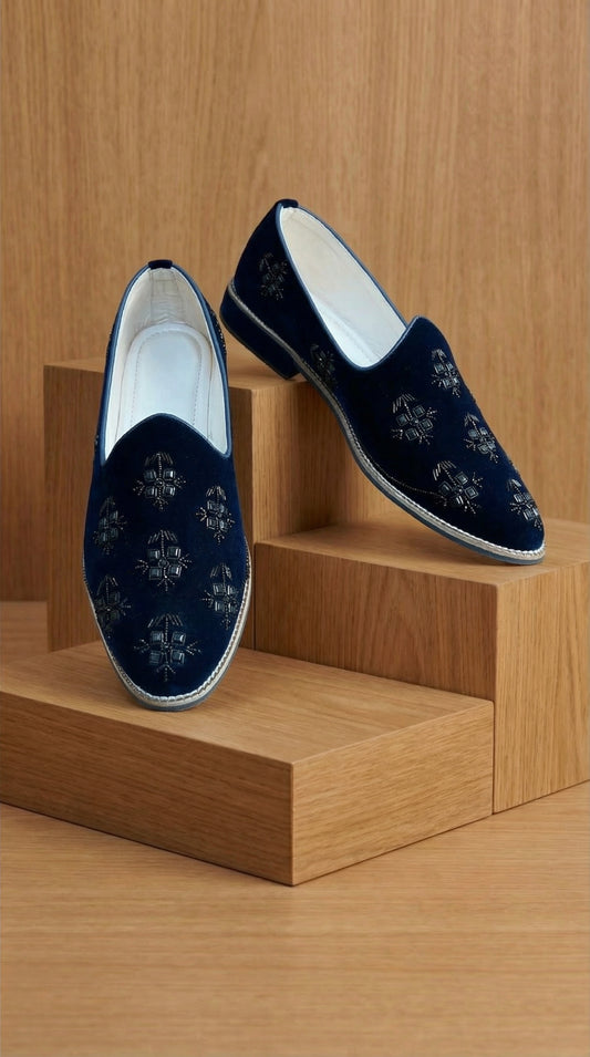 Midnight Prism Navy Mojdi for Men | Designer Velvet Mojdi by Dresswala NX