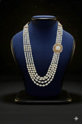 Pearl Layered Mala with Kundan Square Brooch Detail | Dresswala NX
