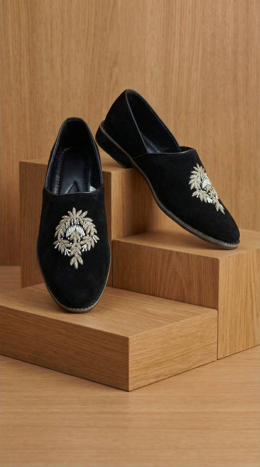 Royal Laurel Noir Velvet Mojdi for Men | Luxury Mojdi by Dresswala NX