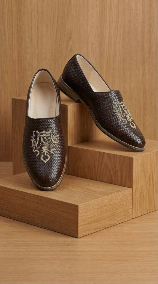 Maharaja Weave Brown Mojdi for Men | Handcrafted Mojdi by Dresswala NX