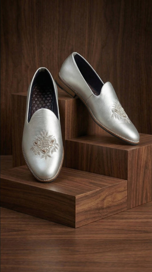 Royal Laurel Silver Mojdi for Men | Metallic Mojdi by Dresswala NX