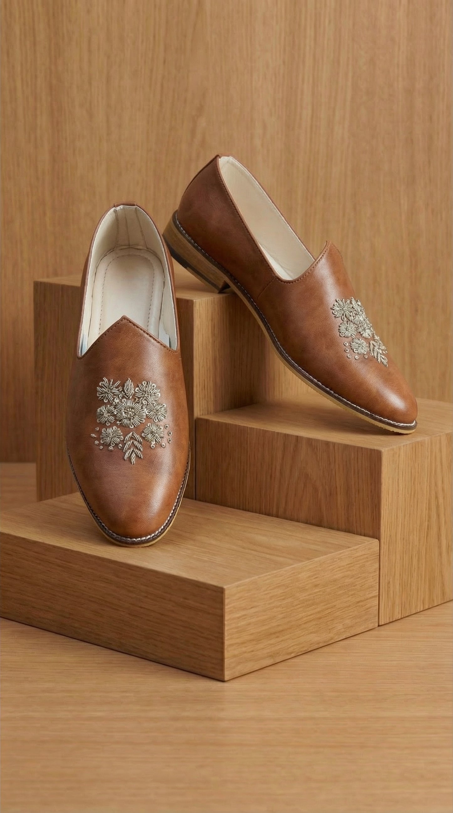 Heritage Bloom Tan Mojdi for Men | Floral Mojdi by Dresswala NX