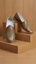 Tan Crestmark Mojdi for Men | Embroidered Mojdi by Dresswala NX
