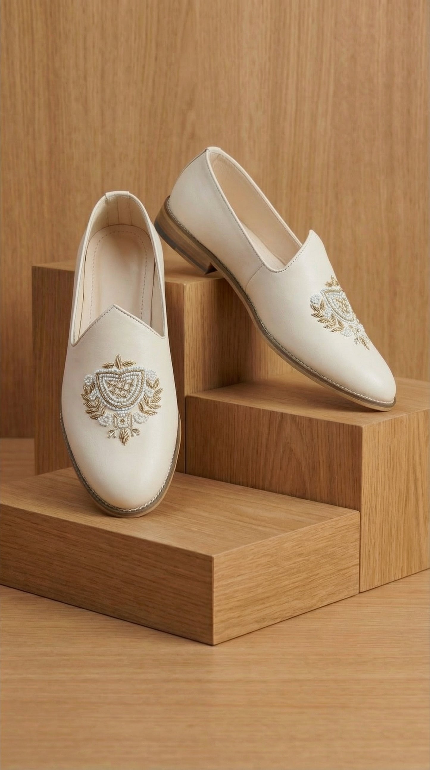 Ivory Crestmark Mojdi for Men | Royal Embroidered Mojdi – Dresswala NX