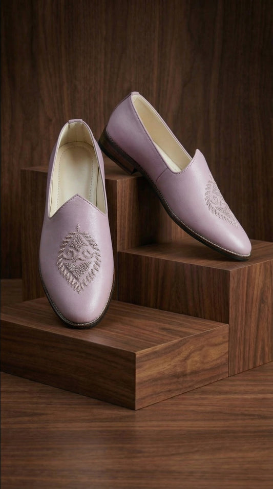 Rajsilk Mauve Crest Mojdi for Men | Modern Wedding Footwear – Dresswala NX