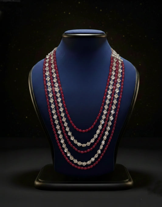Ruby Red Bead & Crystal Layered Mala Necklace | Dresswala NX