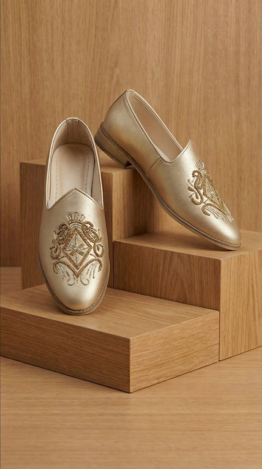 Imperial Crest Gold Mojdi for Men | Luxury Ethnic Mojdi by Dresswala NX