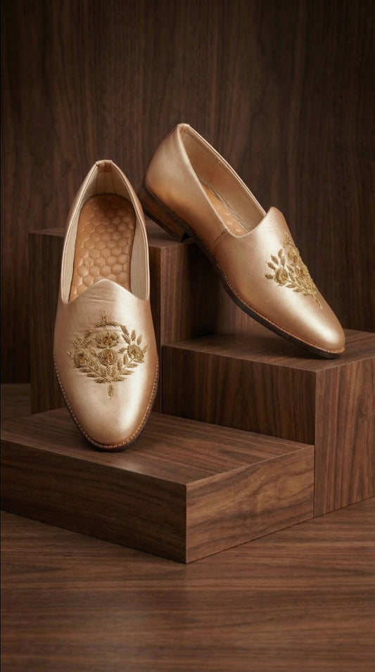 Aurum Bloom Gold Mojdi for Men | Wedding Mojdi by Dresswala NX
