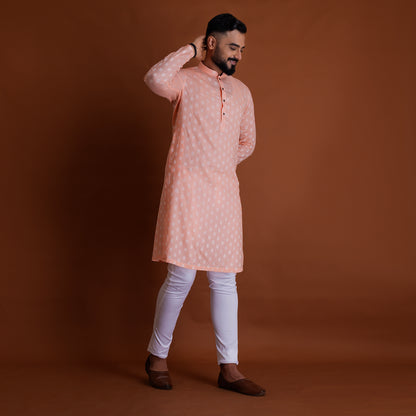 Basic Orange Kurta with white patterns