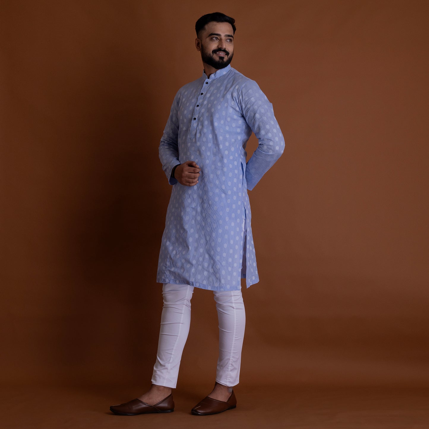 Blue Kurta with white patterns