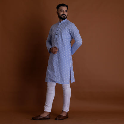 Blue Kurta with white patterns