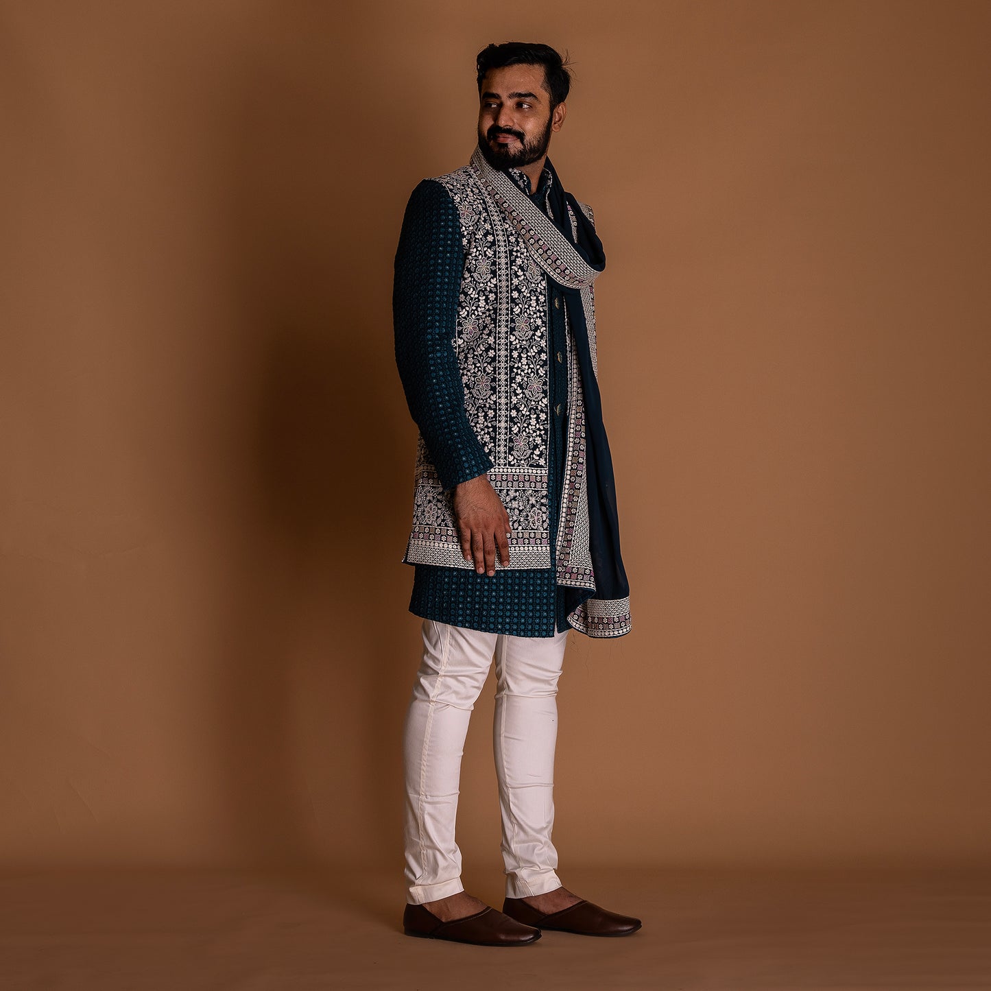 Navy and White Indo-western Kurta Set