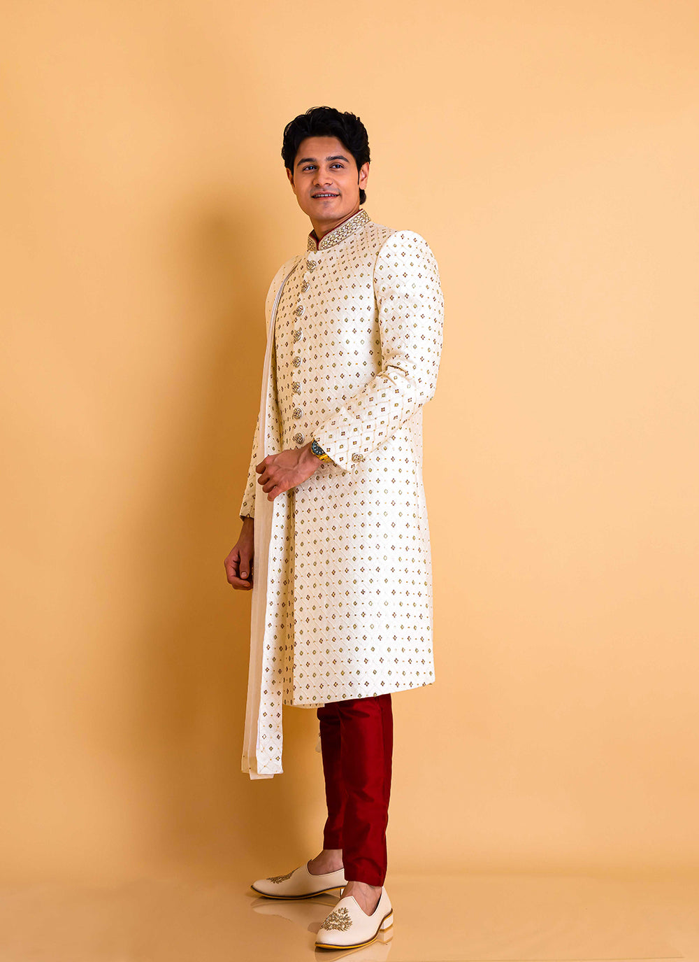 Red & White Sherwani with Jadtar work