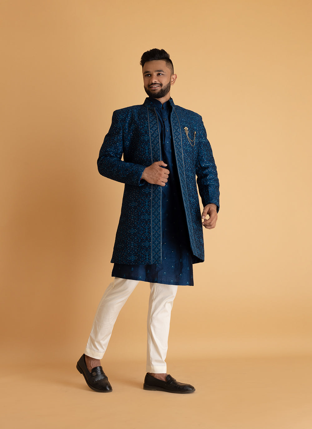 Ethnic Blue Men's Indo-Western Jacket Set