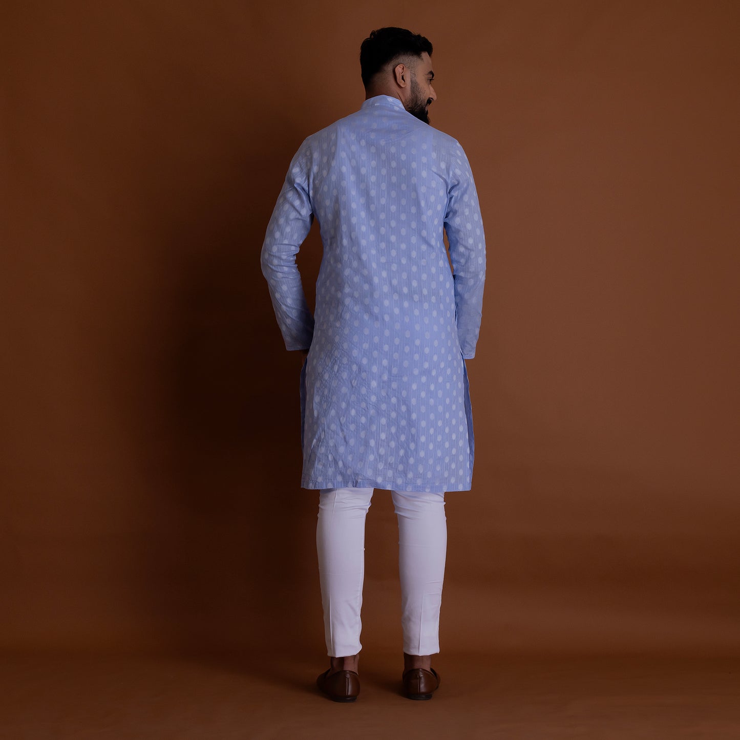 Blue Kurta with white patterns