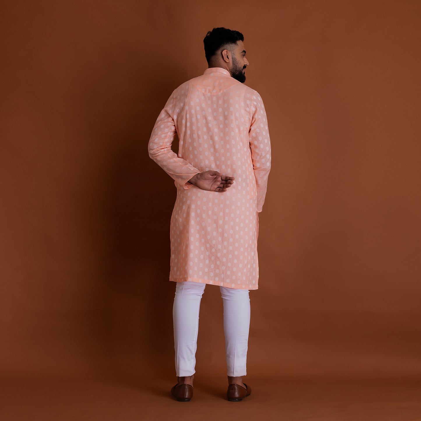 Basic Orange Kurta with white patterns