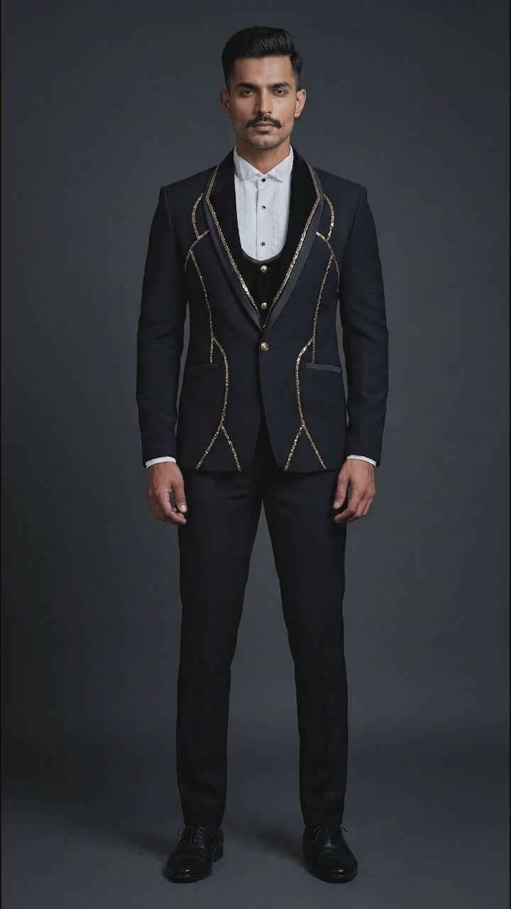 Black Suit with Gold Piping for Men | Dresswala NX