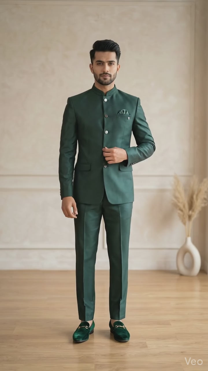Men’s Emerald Green Italian-Cut Jodhpuri Suit
