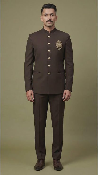 Chocolate Brown Bandhgala Suit for Men | Dresswala NX
