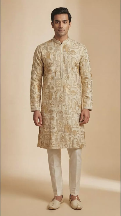 Beige Printed Kurta Set for Men | Dresswala NX