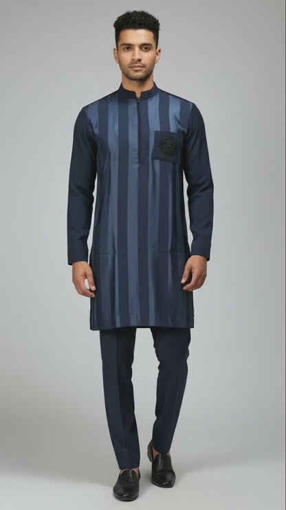 Navy Blue Striped Kurta Set for Men | Dresswala NX