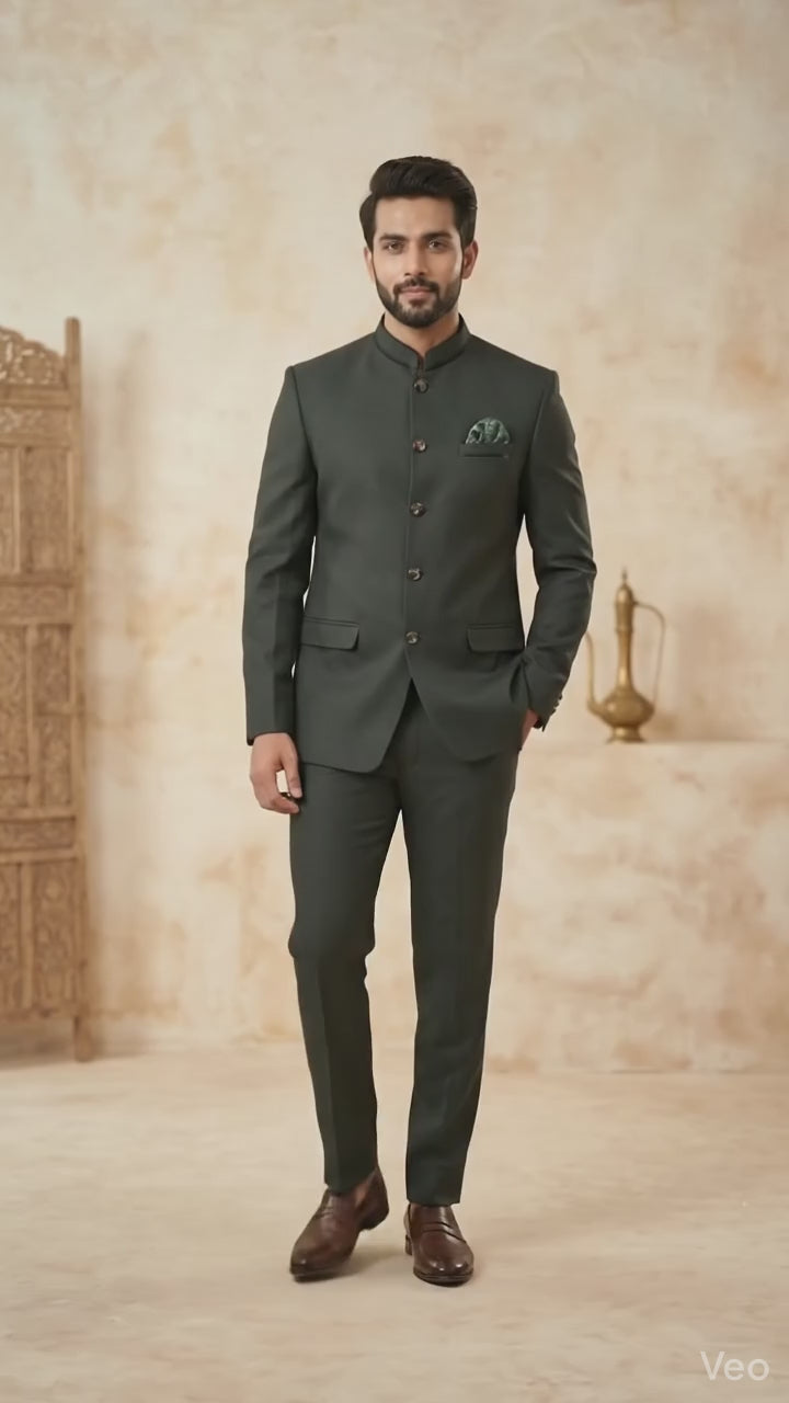 Men’s Charcoal Textured Jodhpuri Suit – Royal Bandhgala Edition