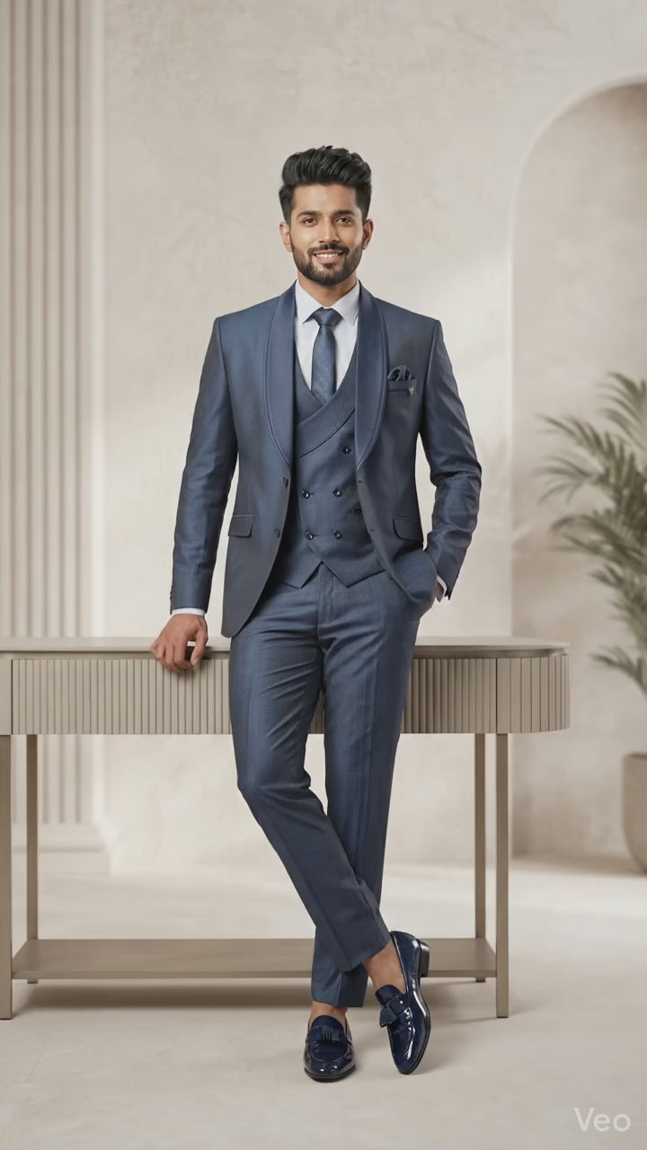 Five Piece Tuxedo (Steel Blue Grey) by DressWalaNX