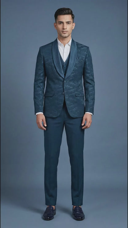 Men’s Teal Blue Textured Tuxedo Suit | Dresswala NX